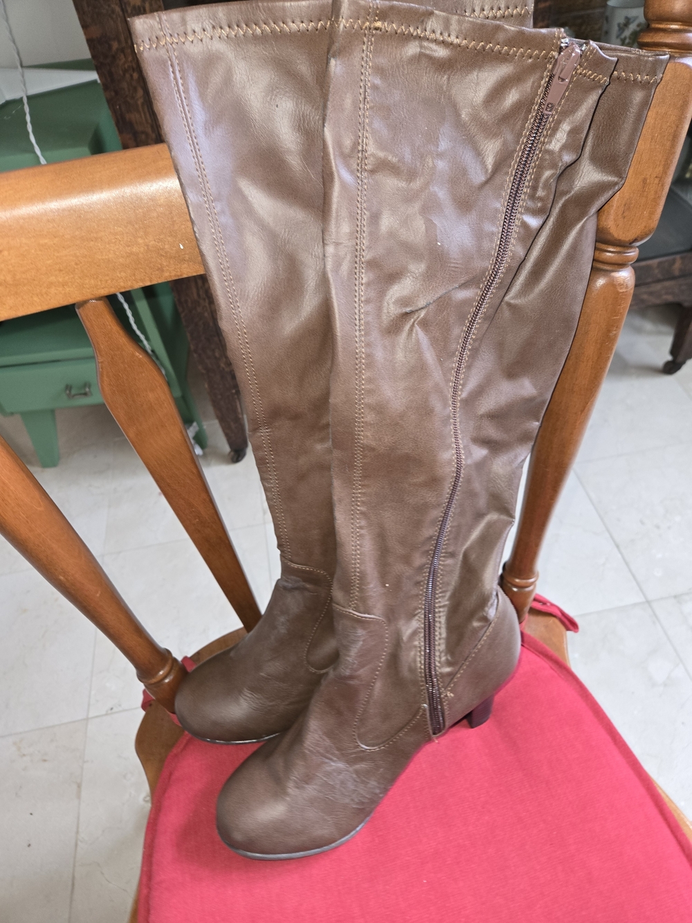 Women's Over-the-Knee Brown Stretch Faux-Leather Boots